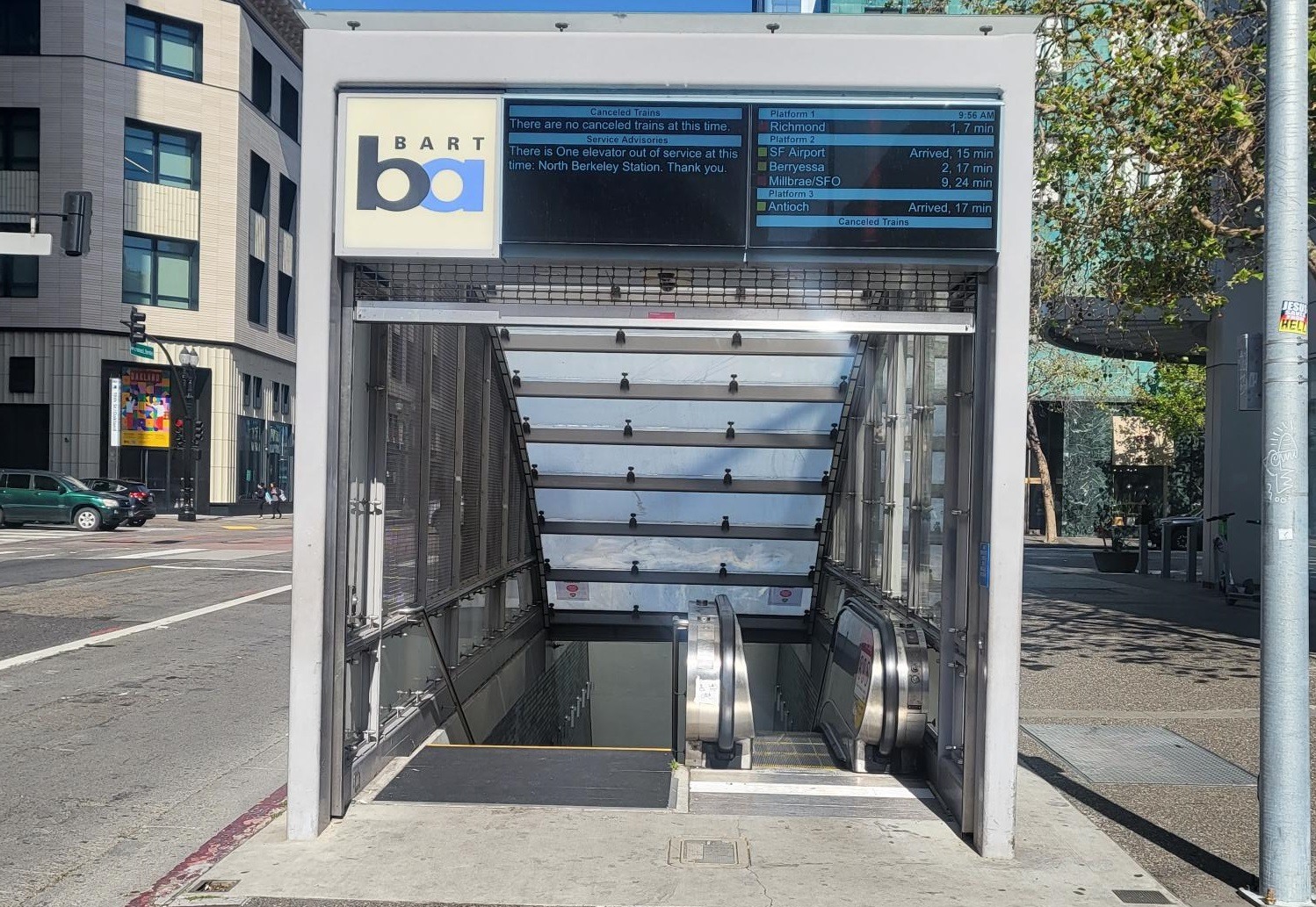 A Bay Area Rapid Transit station entrance displaying the use of the Nystrom product, Renovation Abrasive Nosing.