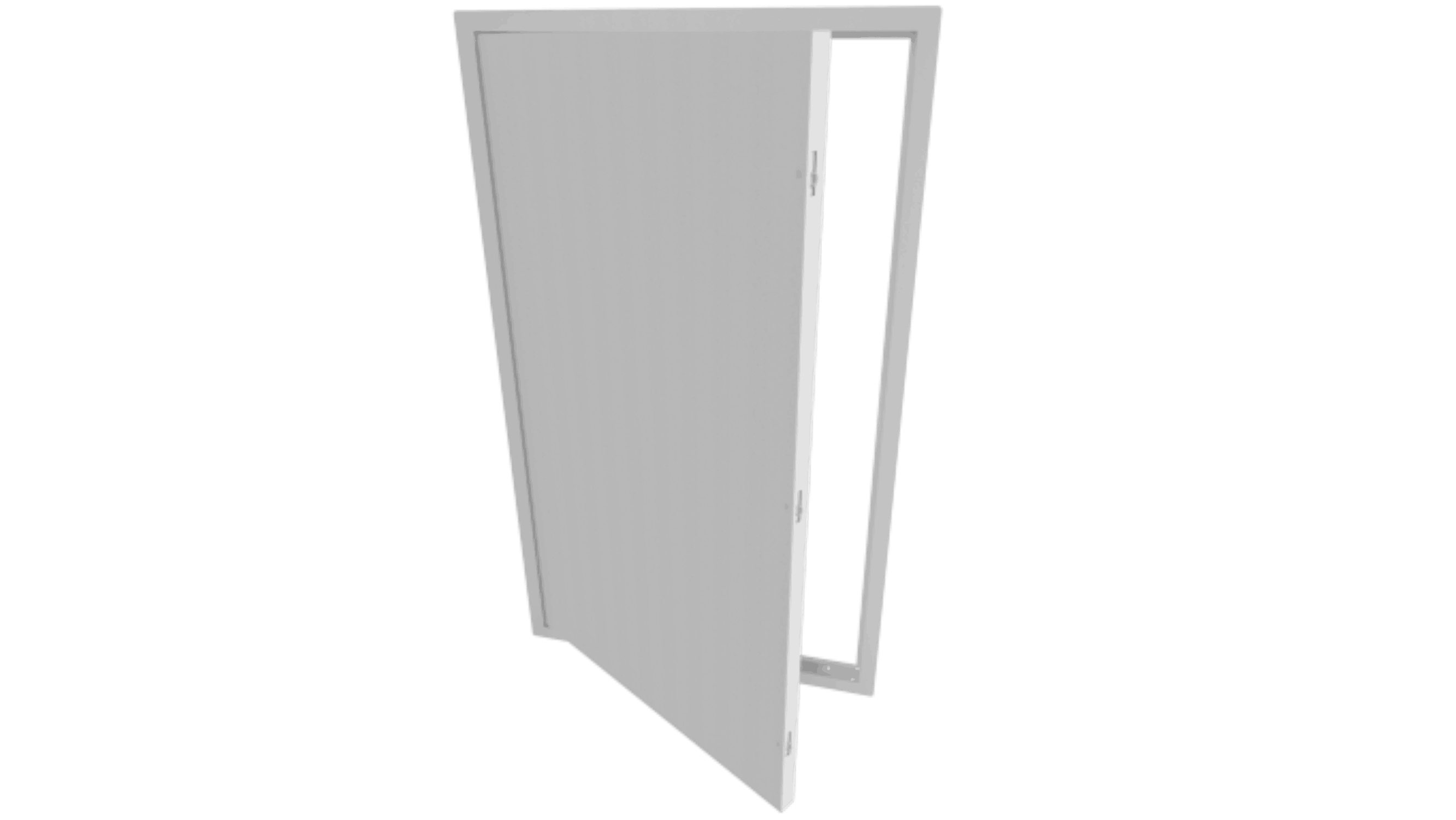 A digital Image of a white HVAC access door on a white background.