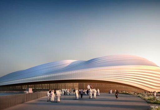 A front view of Wakrah Stadium, showcasing the use of a few Nystrom products used in the stadium.