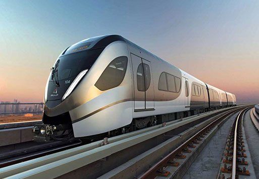 A front view of a metro from Qatar Rail showcasing the use of the Nystrom product, Expansion Joint System.